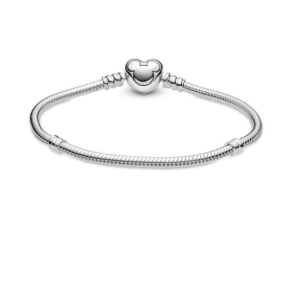 🌟 Disney Pandora Moments Mickey Mouse Heart Clasp Snake Chain Bracelet - Picture 3 of 6